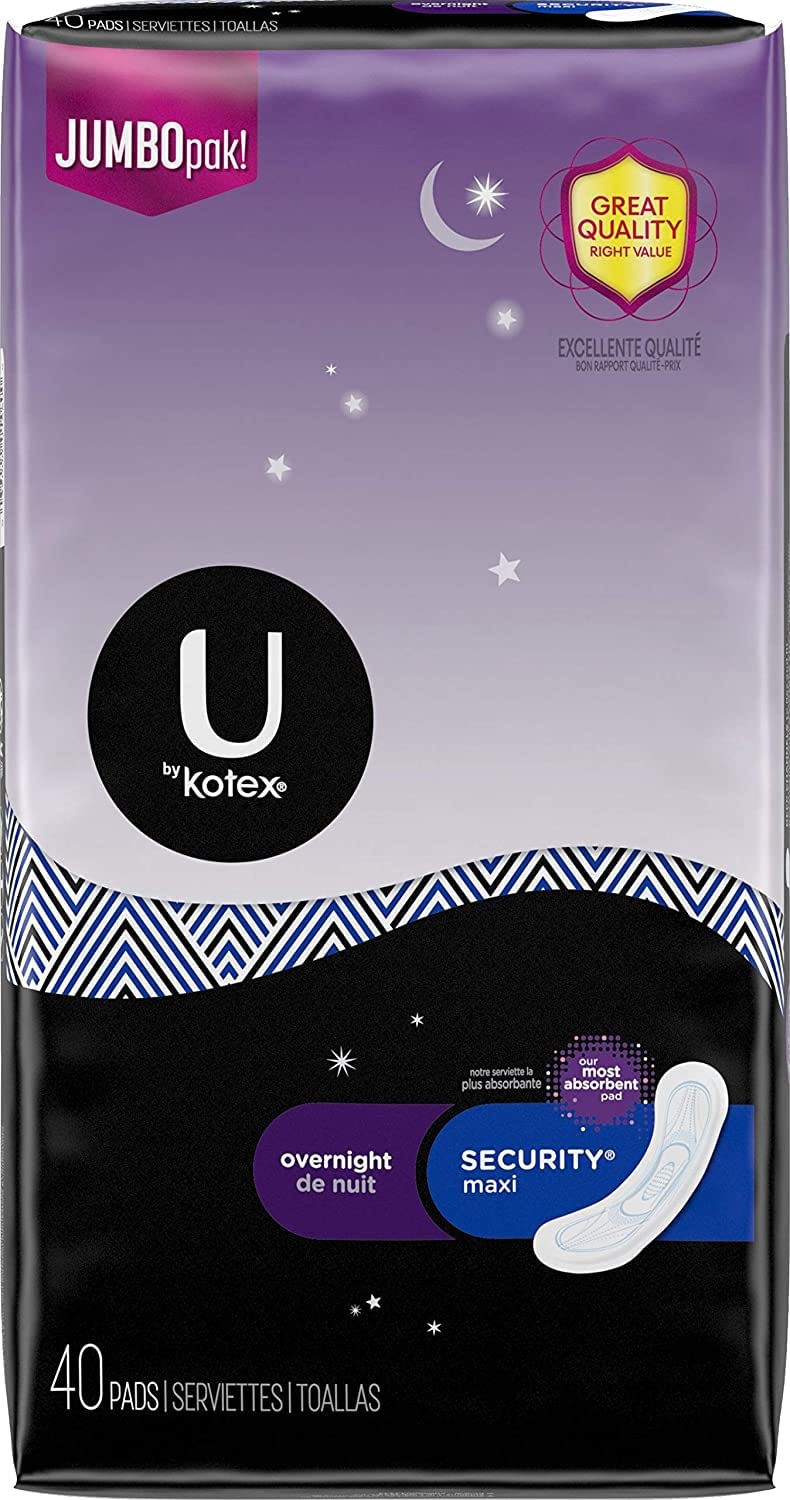 U By Kotex Security Feminine Maxi Pad Overnight Unscented 40 Count Laplasse